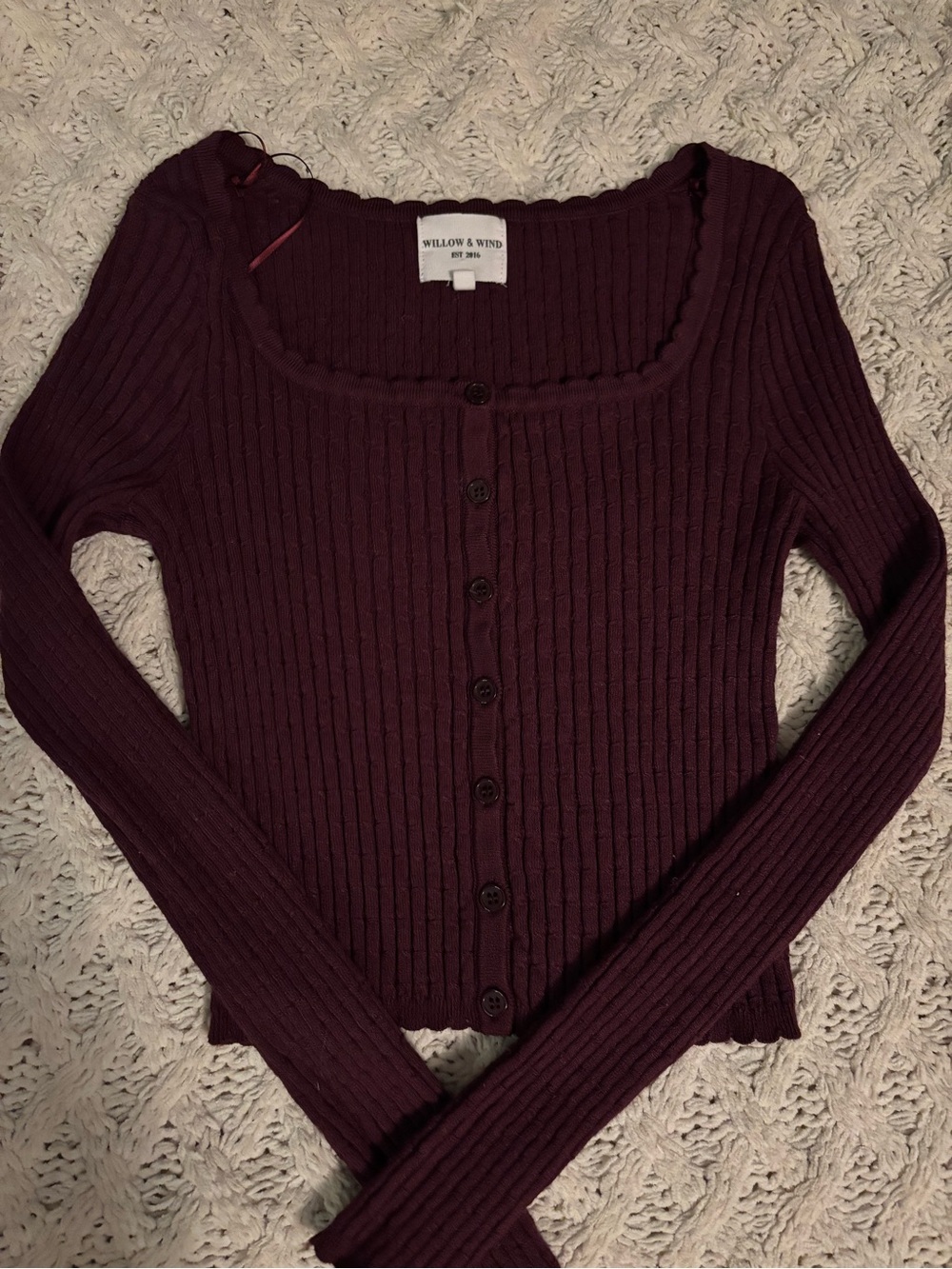 Willow & Wind Ribbed Button-Front Burgundy Top
